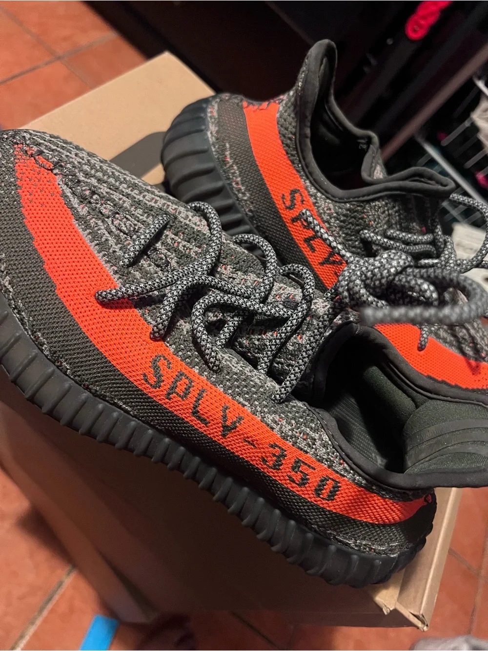 Yeezy Boost 350 V2 Grey & Orange Knit Sneakers